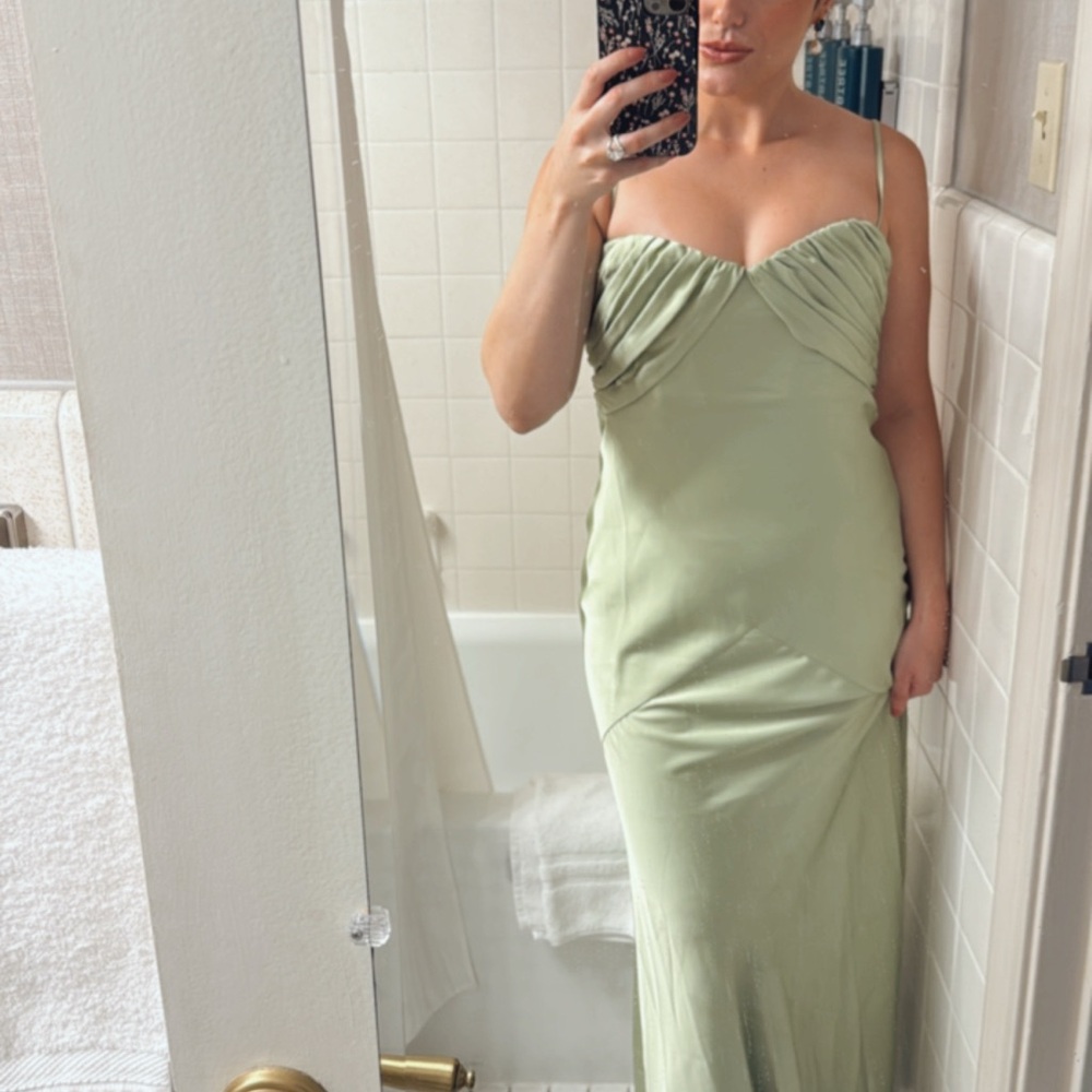 Lovers + Friends Light Green Satin Chemise